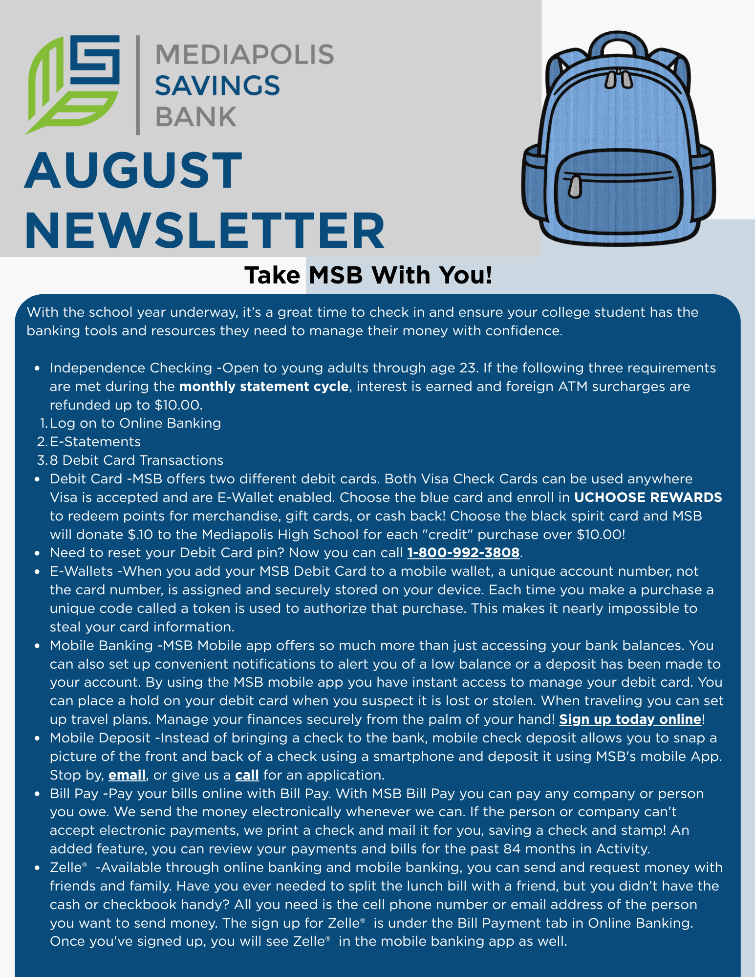 August 2026 newsletter Take MSB with you.