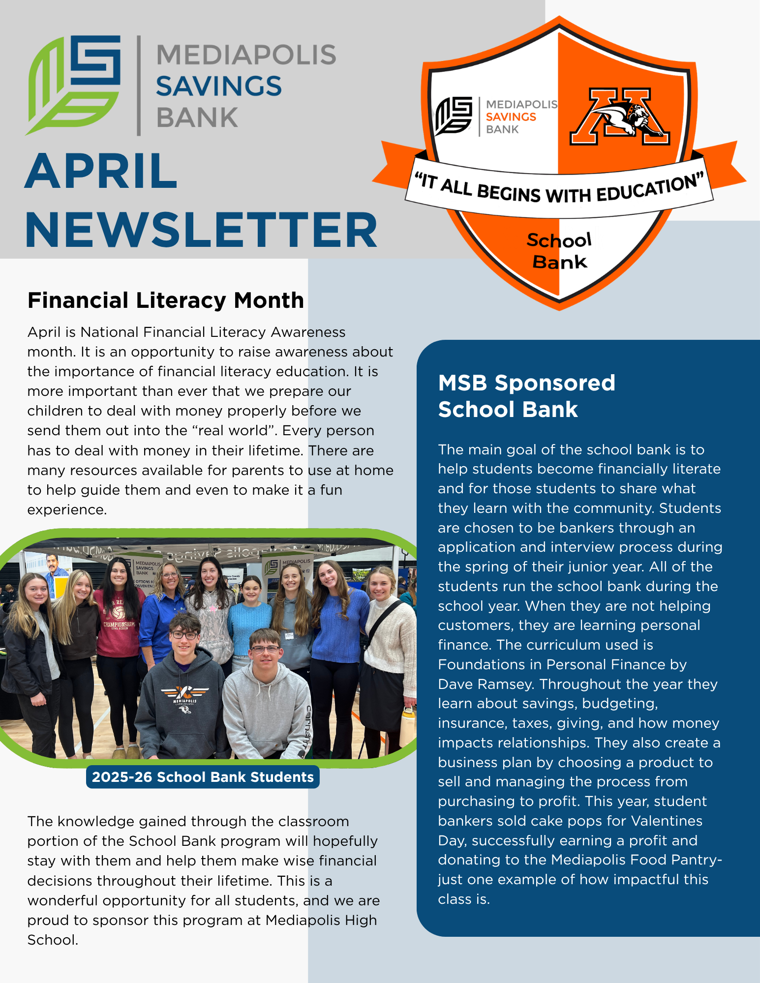 April 2026 newsletter Financial Literacy Month